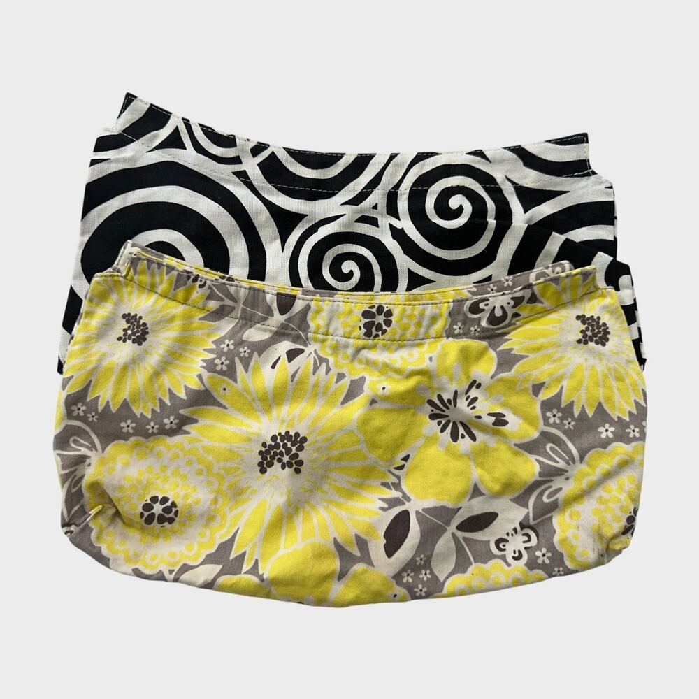 Lot of 2 Thirty-One Fitted Skirt Purse Skirts Black Swirl Yellow floral